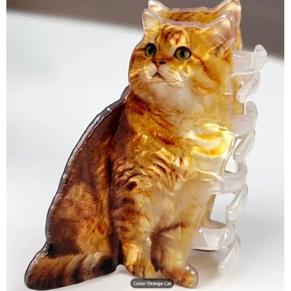 Orange Tabby Cat Hair Claw Clip Women Ginger Theme New